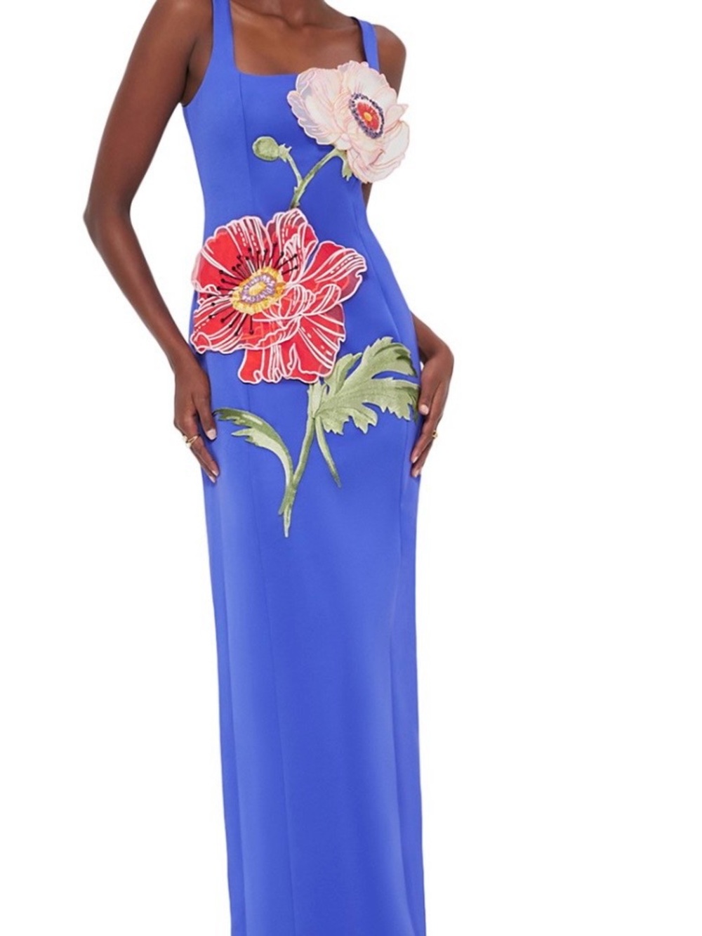 Leo Lin- New with tags; Blue Floral-Applique Maxi dress